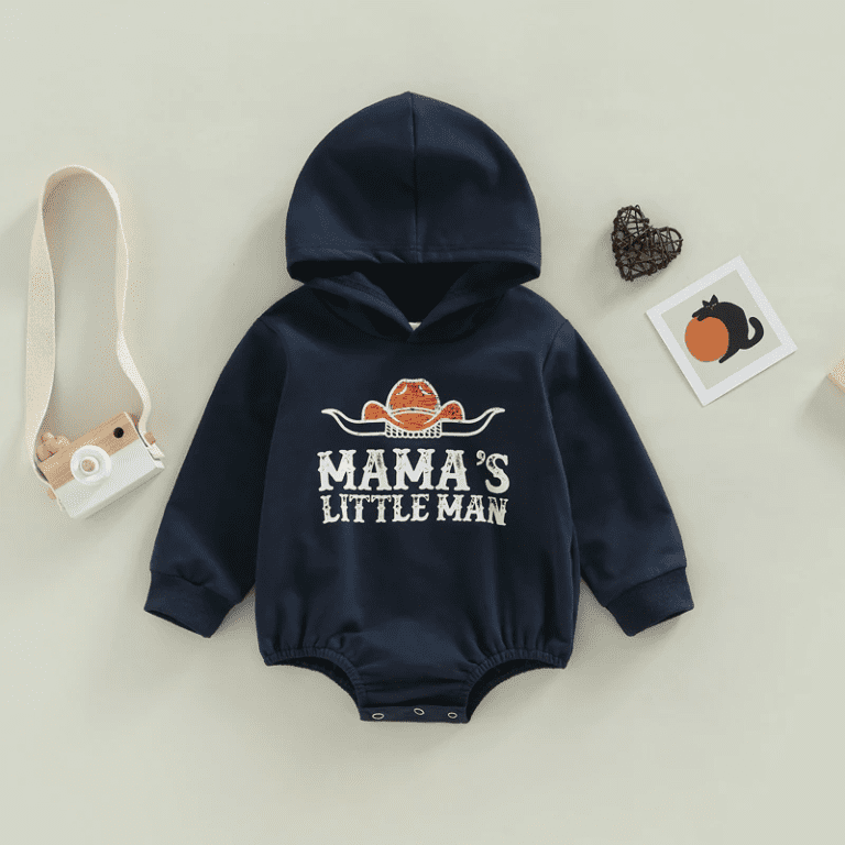 Buy Mama Little Man Romper I Long Sleeved Hooded Romper