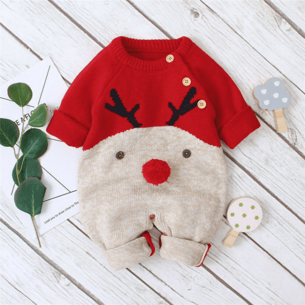 Red / 3M Baby Deer Knitted Jumpsuit JuniorHaul