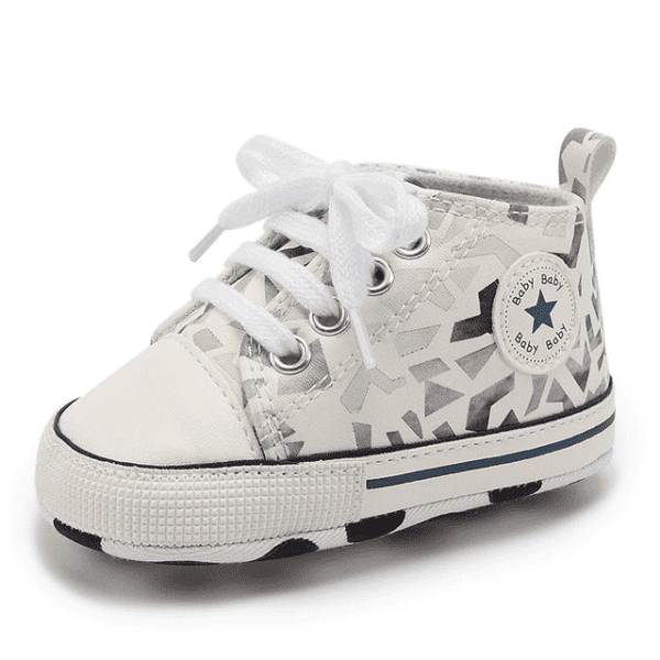 0-6 Months / White Grey Baby Designer Canvas Sneakers JuniorHaul