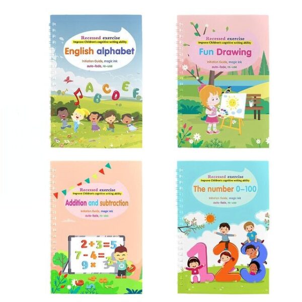 4books with Pen 4 Books Reusable Copybook For Calligraphy Children JuniorHaul