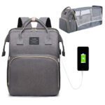 Grey silk screen Baby Diaper Crib Backpacks JuniorHaul