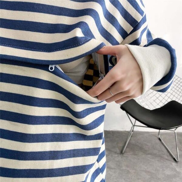 Blue / XL Blue Striped Loose Nursing Sweatshirt JuniorHaul