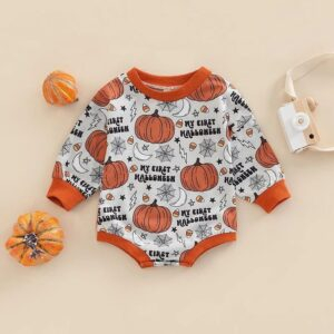 Halloween Autumn Cartoon Pumpkin Print Bodysuit JuniorHaul