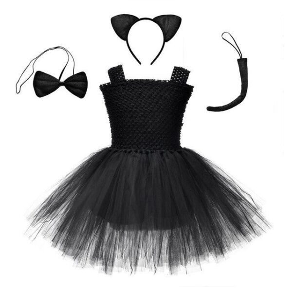 1 / L(5-6Y) Halloween Black Mesh Cat Ball Gown Dress JuniorHaul