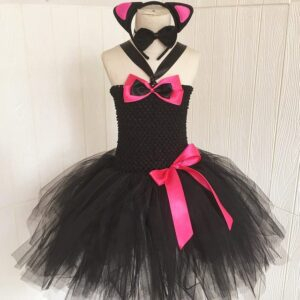 2 / L(5-6Y) Halloween Black Mesh Cat Ball Gown Dress JuniorHaul