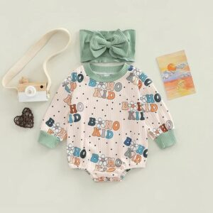 B / 6-12M Halloween Cute Letter Printing Romper With Headband JuniorHaul