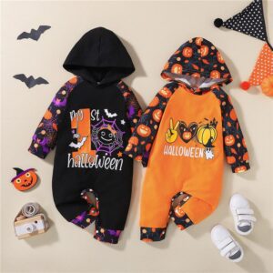 Halloween Spider Pumpkin Printed Hoodie Jumpsuit JuniorHaul