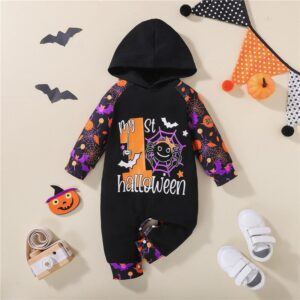 Halloween Spider Pumpkin Printed Hoodie Jumpsuit JuniorHaul