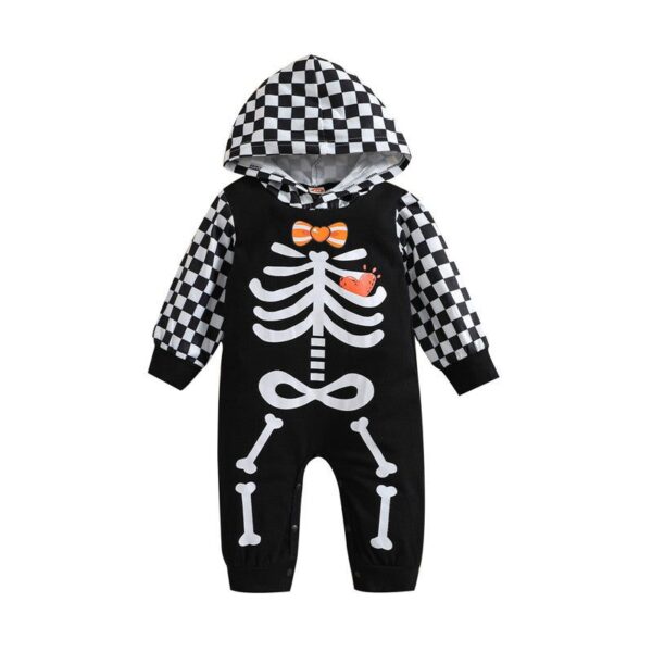 Halloween Skeleton Grid Printing Jumpsuit JuniorHaul