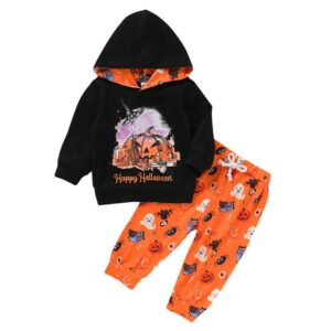 Halloween Hoodies Pumpkin Printed Long Sleeve with Pants JuniorHaul