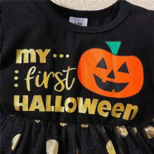 Halloween Pumpkin printed Lace Long Baby Girl Dress JuniorHaul