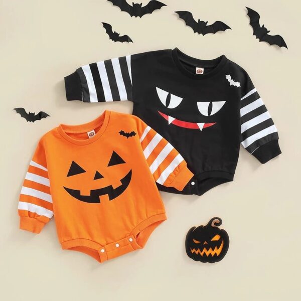 Buy Baby Pumpkin Print Sweatshirt Romper I Halloween Outfit