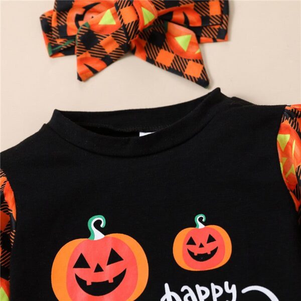 Halloween 2PCS Pumpkin Printed Long Sleeve Top Bell-Bottom Trousers JuniorHaul