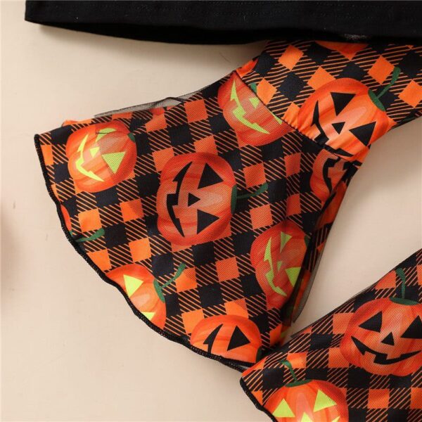 Halloween 2PCS Pumpkin Printed Long Sleeve Top Bell-Bottom Trousers JuniorHaul