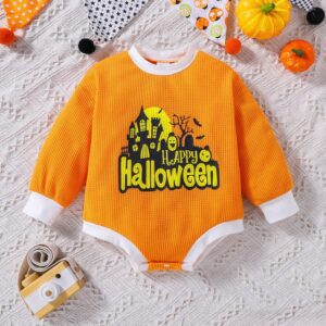 1 / 3-6M Halloween Ghost Letter Printed Baby Jumpsuit JuniorHaul