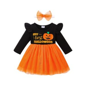 Halloween Pumpkin Print Patchwork Dress JuniorHaul