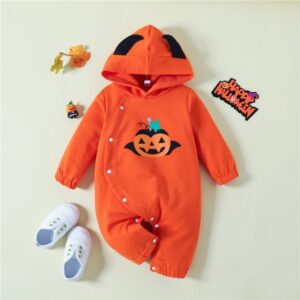 Buy Infant Cute Pumpkin Print Hooded Jumpsuit I Halloween Attire
