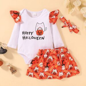 12-18M Halloween 3pcs Pumpkin Onesie Skirt Headband JuniorHaul