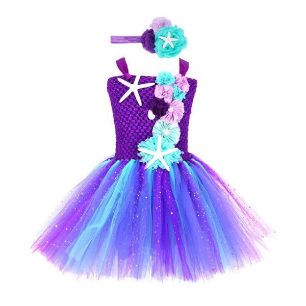 2 / XL(7-8Y) Mesh Sequins Mermaid Ball Gown With Hair Band Dress JuniorHaul