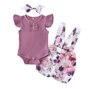 purple / 18M 3Pcs Baby Girl Summer Romper JuniorHaul