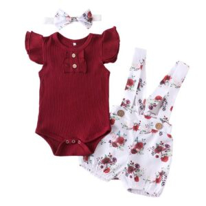 red / 18M 3Pcs Baby Girl Summer Romper JuniorHaul