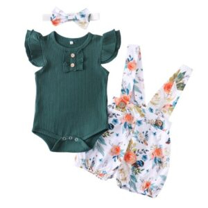 dark green / 24M 3Pcs Baby Girl Summer Romper JuniorHaul