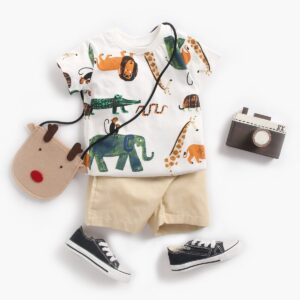 White / 6-12M Cartoon Boys Summer Clothing Set JuniorHaul