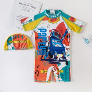 YM 2 Swim Suits / 2XL (12) Tunoluker Baby Boys Swimsuit One Piece Toddlers Zipper Bathing Suit Swimwear with Hat Rash Guard Surfing Suit JuniorHaul