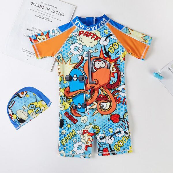 YM 3 Swim Suits / L (8) Tunoluker Baby Boys Swimsuit One Piece Toddlers Zipper Bathing Suit Swimwear with Hat Rash Guard Surfing Suit JuniorHaul