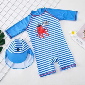 YM 5 Swim Suits / L (8) Tunoluker Baby Boys Swimsuit One Piece Toddlers Zipper Bathing Suit Swimwear with Hat Rash Guard Surfing Suit JuniorHaul