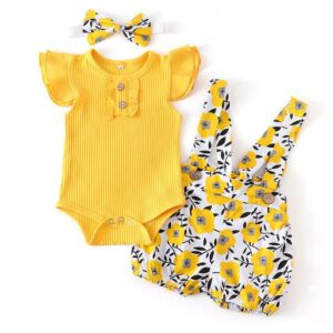 Baby Girl Summer Romper – 3Pcs Summer Outfit