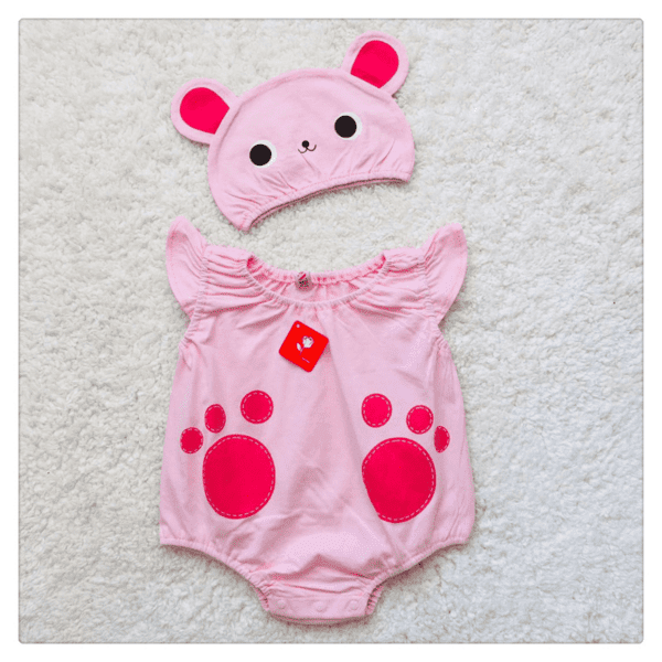 Buy Pink Bear Baby Romper With Cap I Kids Summer Romper