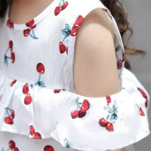 Cherry Print White Matching Outfit - Image 7