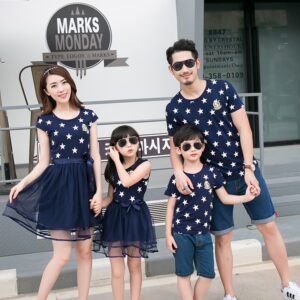 Buy Star Print Blue Family Matching Outfits - Flat 30% OFF