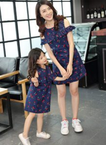 Sweet Blue Cherry Print Matching Outfit - Image 2