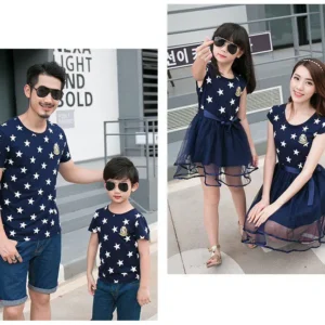 Star Print Blue Family Matching Outfits - Image 7