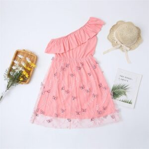 Pink Butterfly Off Shoulder Dress - Image 3