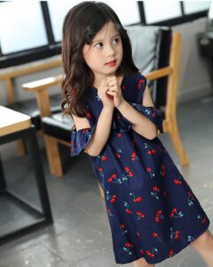 Sweet Blue Cherry Print Matching Outfit - Image 6