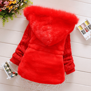 Girls Plush Hooded Winter Jacket - Image 4