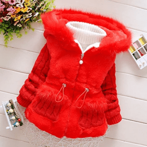 Girls Plush Hooded Winter Jacket - Image 3