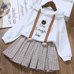 Girls Bear Hoodie & Plaid Skirt Set - Image 2