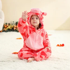 Pink Cow Baby Onesie – Fluffy Hooded Winter Costume for Girls - Image 4