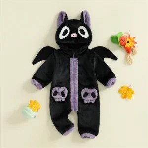 Baby Black Cat Costume Romper with Wings - Image 3