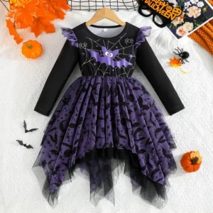 Girls Halloween Bat Dress – Cute Spider Web Tulle Party Outfit - Image 15