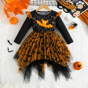 Girls Halloween Bat Dress – Cute Spider Web Tulle Party Outfit - Image 8