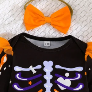 Baby Girl Halloween Skeleton Outfit with Tulle Skirt & Bow Headband - Image 10