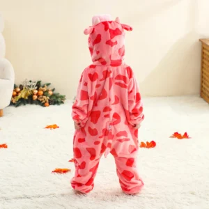 Pink Cow Baby Onesie – Fluffy Hooded Winter Costume for Girls - Image 3