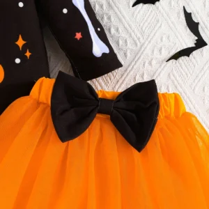 Baby Girl Halloween Skeleton Outfit with Tulle Skirt & Bow Headband - Image 8