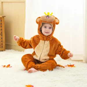 Monkey Baby Onesie with Crown – Plush Hooded Costume - Image 3